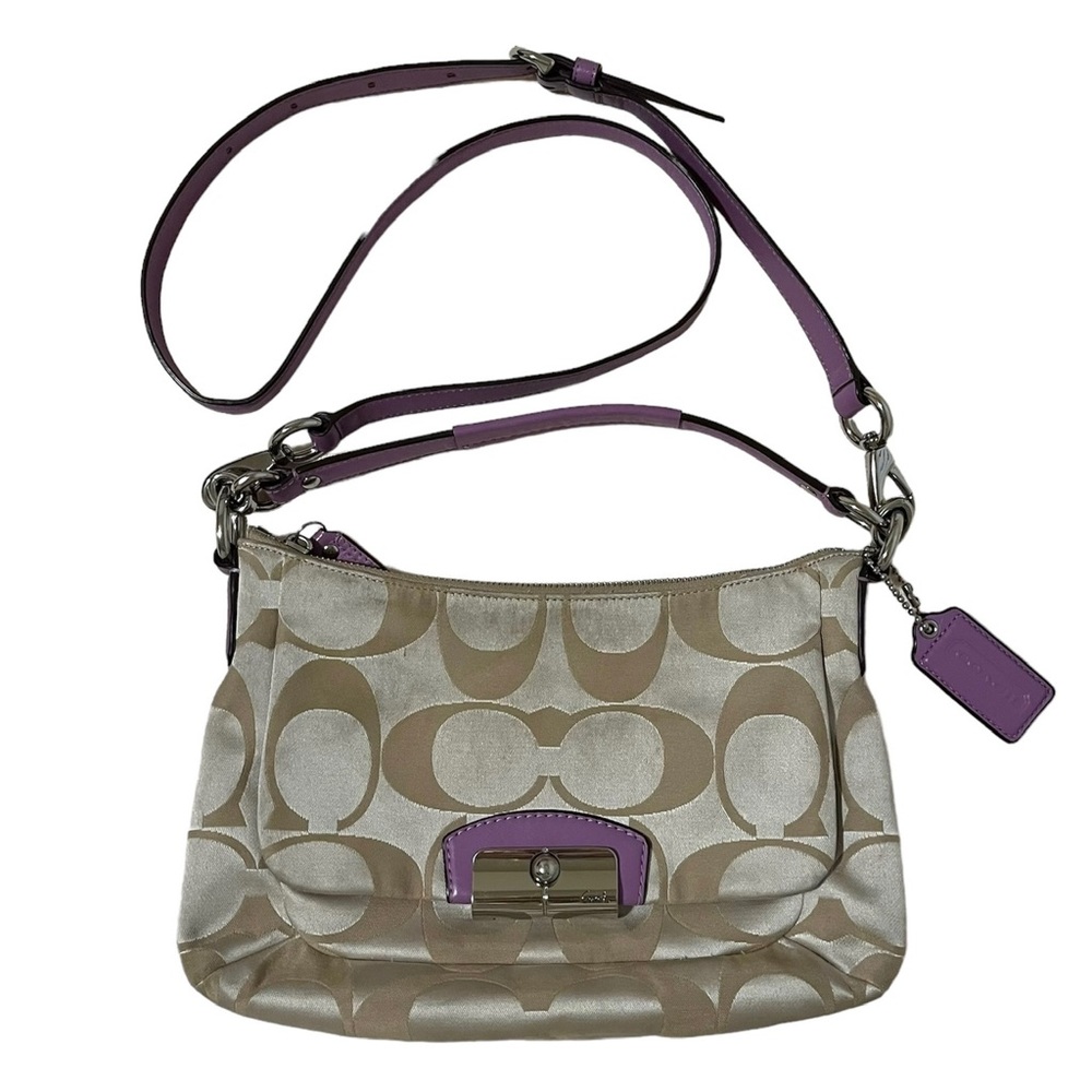 Coach Crossbody Purse Tan and Purple Pre-Owned